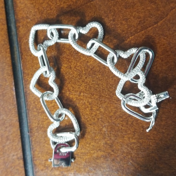 Certified Moissanite Bracelet Fully Ice Heart Link, 7" - Picture 2 of 9